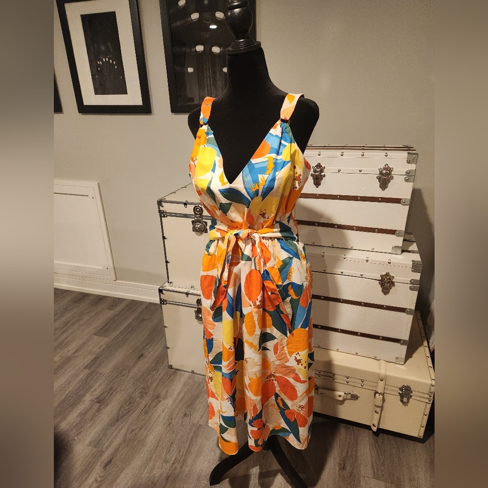 Vince Camuto Orange Blue Sundress Midi